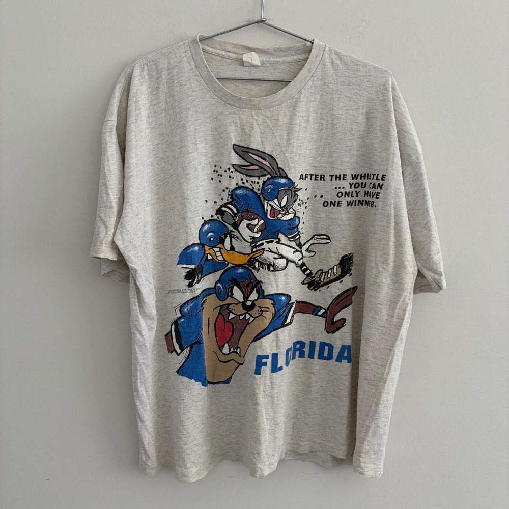 Vintage 1995 Warner Bros Florida Looney Tunes Football T-Shirt XL Gray Heather